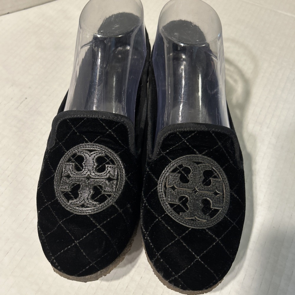Tory Burch Black Billy Quilted Velvet Loafer Slippers Size 7
